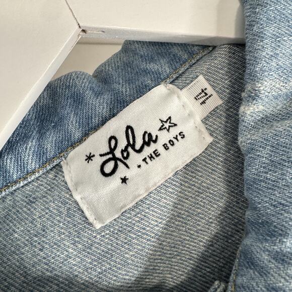 Lola + The Boys Jean Jacket Girls 14 Blue Star Leather Patched Denim Countrycore - Picture 8 of 13